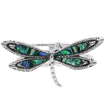 Abalone Dragonfly Bracelet Silver Tone Hinged Bangle New - $24.75