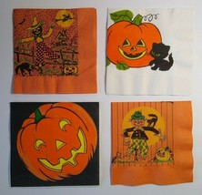 Halloween Vintage Crepe Paper Napkins Scarecrows Black Cat Pumpkin JOL Lot Of 4 - £11.20 GBP