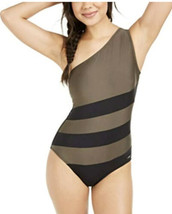 DKNY Colorblocked One-Shoulder One-Piece Swimsuit Size 12 Black &amp; tan - £39.16 GBP