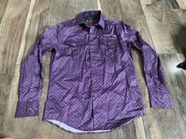 Moy Ferreti Mens Shirt Button Up Long Sleeve Size S Purple Black Small - £16.45 GBP
