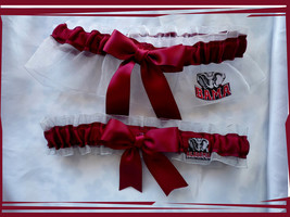 University of Alabama Tide Silver Organza Ribbon Wedding Garter Set - £20.04 GBP