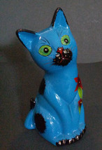 CAT MONEY BANK Coin Piggy Blue Kitten Figurine Ceramic 6&quot; NEW - $14.49