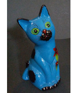 CAT MONEY BANK Coin Piggy Blue Kitten Figurine Ceramic 6&quot; NEW - £11.33 GBP