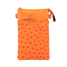 Designer Leather Ostrich Pattern Cross Body Bag Tangerine - £21.18 GBP