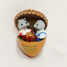 Acorn Squirrel Sisters Fill Christmas with Joy Ornament Resin 3&quot; 1994 Hallmark - £13.23 GBP