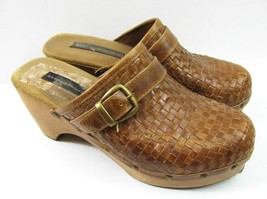 STEVEN Brown Woven Leather Mules 9.5 M by Steve Madden Wedges Shoes - $12.33