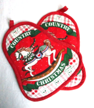 Country Christmas Pot Holders Vintage Franco Bell Shape Hot Pads Rocking... - $14.24