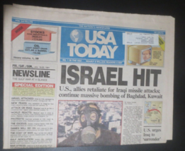 USA Today Newpaper Israel Hit Jan 18-20, 1991  2 parts Gulf War - $2.48