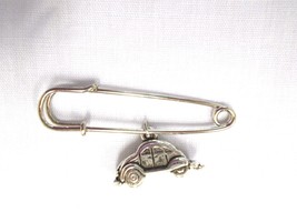 Fun 3D Volkswagon Vw Bug Car Dangling Pewter Charm Fashion Brooch 2&quot; Safety Pin - $9.99