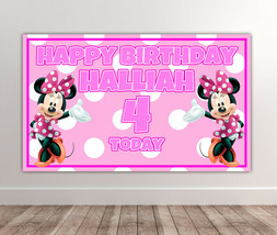 2 X MINNIE MOUSE Personalised Birthday Backdrop - Disney Banner 40x24 Inches - £14.56 GBP