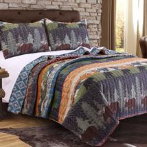 DA 3 Piece Brown Lodge Theme Full Queen Quilt Set, Rustic Animal Print H... - £67.71 GBP