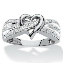 PalmBeach Jewelry 1/10 TCW Diamond Crossover Heart Platinum-plated Silver Ring - £106.16 GBP