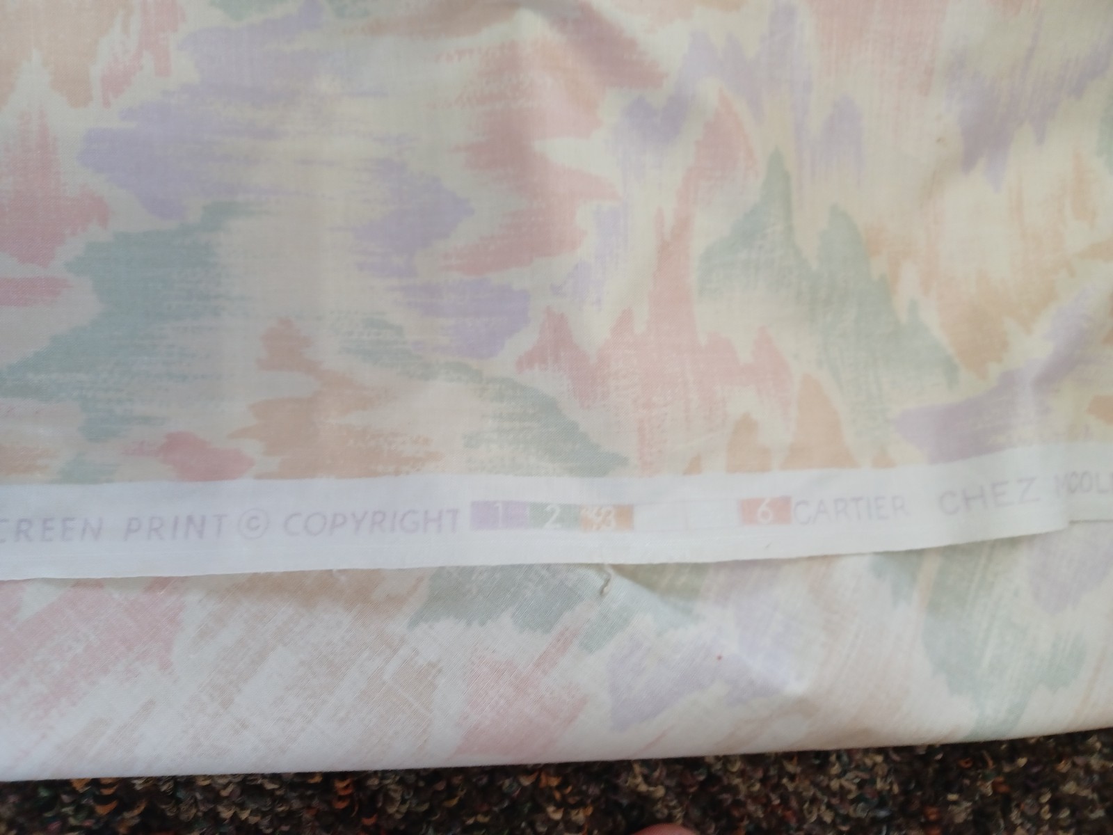 Vtg Shumacher Screen Print Cotton Fabric 80's Pastel Cartier Chez Moi Collection Item image 4