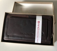 Spikes &amp; Sparrow Dark Brown Leather Aspen Wristlet Zip Wallet RFID Prote... - $49.40
