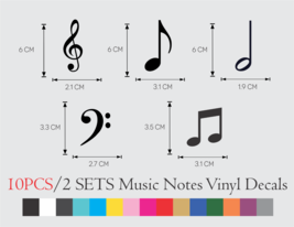 10 PCS Treble/Bass Clef - Eighth/Half/Beam Notes Vinyl Sticker Decal Music Note - £9.64 GBP+