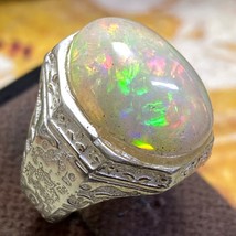 Big stone 19.2x15 mm 925 sterling Silver ring Natural Australian white fire opal - £356.11 GBP
