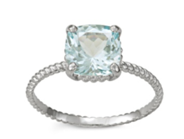 10K White Gold Twist Band Square Cushion Aquamarine Ring Size 6 7 - £594.38 GBP