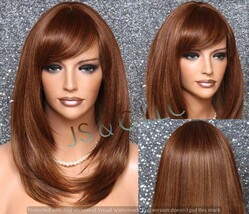 Human hair Blend Wig Face Framing Razor Cut Auburn mix Heat OK Full Bang... - $89.95