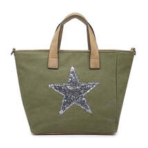 Khaki Green Canvas Handbag -  Silver Star - $43.95