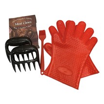 FGS Red Silicon BBQ Gloves Mitts with Extreme Heat Resistance Meat Shredder Claw - £19.94 GBP