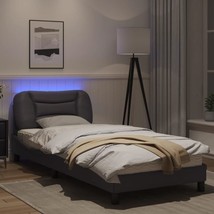 Modern Grey Faux Leather Single Size Bed Frame With LED Lights Headboard Base - £227.73 GBP