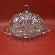 Pressed Glass Covered Butter Dish Diamond Pattern Cheese Dome w Plate 7"... - $28.22