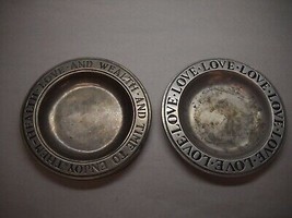 Vintage Set Of 2 Wilton Columbia Pewter Plates Time To Enjoy Health Phrase Love - £27.39 GBP