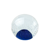 Clear Glass Controlled Bubbles Cobalt Blue Round  Paperweight Encased Not Signed - £40.78 GBP