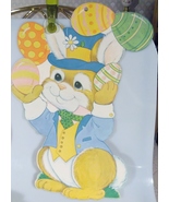 Vintage Easter Die Cut Cardboard Decoration Bunny Rabbit Juggling Easter... - £6.33 GBP