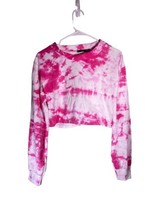 Pretty Little Things Size 10 Pink White Tie Dye Cropped Sweatshirt Crew Neck - £9.75 GBP