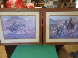 TWO Outstanding WESTERN Prints Wood Framed under Glass 22&quot; x 18&quot; - £15.32 GBP