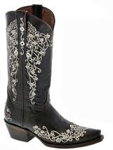 Womens Western Cowboy Boots Dark Brown Leather Floral Embroidered Snip Toe Botas - £100.22 GBP
