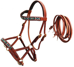 Horse Western Leather Training Tack Bitless Sidepull Beaded Bridle Reins - $58.40