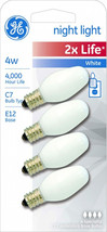 4 White night light bulbs 2X Life nightlight 4 Watt Candelabra E12 Base GE 68497 - £20.59 GBP