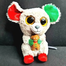 Christmas Mouse w/ Gingerbread Cookie 7&quot; Gray Glitter Eyes Plush Stuffed TY Silk - £7.43 GBP