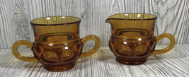 Indiana Glass Amber Kings Crown Thumbprint Open Sugar and Creamer Dish Set of 2 - £13.95 GBP