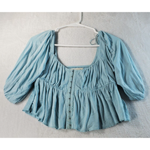 Urban Outfitters Crop Top Blouse Womens XS Blue Pleated 3/4 Sleeve - £14.12 GBP
