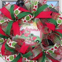 Watermelon Wreath Hello Summer Decor 22x8 Red Green Porch Accent - $64.99