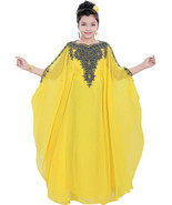 Moroccan Kids Yellow Dress  Abaya Long Kaftan Party New Gown Georgette W... - $72.05