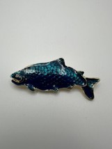 Vintage Blue Enamel King Salmon Fish Brooch 6.5cm - £17.22 GBP