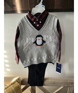 NWT Toddler Boys Izod 3 Pc Christmas Outfit Penguin Sweater Shirt Pants ... - €15,30 EUR