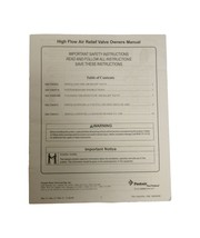 Pentair High Flow Relief Valve Owners Operation Manual - $14.89