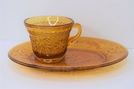 Vintage Tiara Amber Glass Indiana Glass Snack Plate &amp; Cup - £8.72 GBP