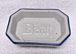 Pottery Ironstone Bath Soap Dish w Blue Floral Design 4 3/4 x 3 1/4 inches - $18.32