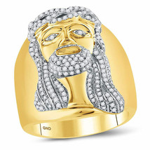 10kt Yellow Gold Mens Round Diamond Jesus Face Cluster Ring 1 Cttw - £1,309.98 GBP