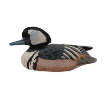 Wooden Duck Decoy Hand Carved Hand Painted Black White Glass Eyes 9in Vi... - $20.79
