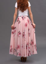 Pink Floral Long Chiffon Skirt Women Summer Plus Size Flower Chiffon Skirt image 4