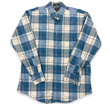 Vintage Burberrys London Blue Check plaid Cotton Distressed Collar Made In USA M - £19.45 GBP
