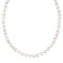 Classic Single Strand Natural Freshwater White Pearl Sterling Silver Necklace - £24.94 GBP
