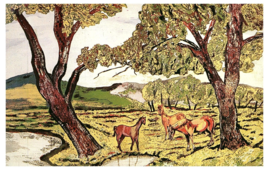 Mouth Artist Painting Repro by Nyla Thompson Peaceful Horses Postcard - $5.89